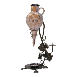 Mid-Century French Iron and Glass Wine Decanter Dispenser With Tastevin Cup