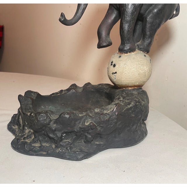 Large Antique Circus Elephant Dish Ashtray Armor Bronze Clad Statue Sculpture For Sale - Image 13 of 14