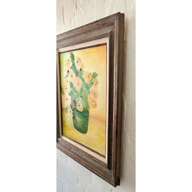 Mid 20th Century Original Still Life Yellow Flowers in Green Pot Oil on Canvas, Framed For Sale In Palm Springs - Image 6 of 10
