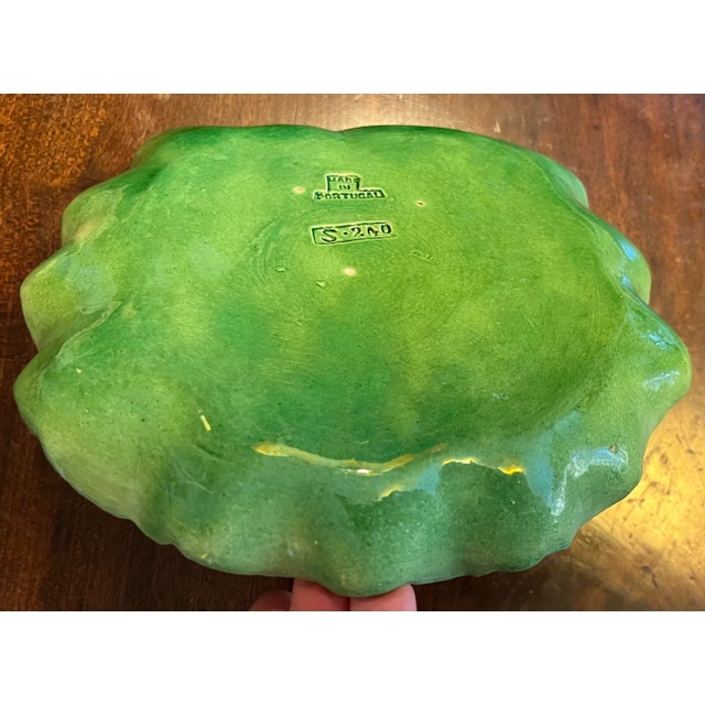 Antique Portuguese Majolica Pottery Green Cabbage or Lettuce Leaf Serving Dish For Sale - Image 14 of 14
