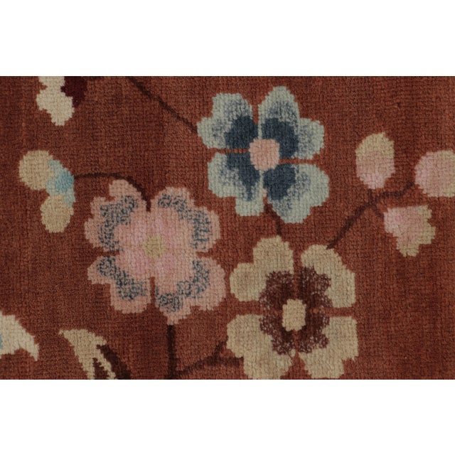 Rug & Kilim’s Chinese Art Deco Inspired Rug in Rust, Vibrant Florals & Figurals For Sale In New York - Image 6 of 8