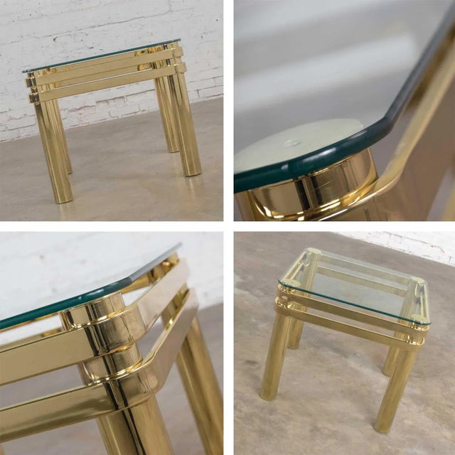Pace Collection Vintage Modern Brass & Glass Side End Table With Glass Top Style Pace or Springer For Sale - Image 4 of 13