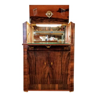 Vintage w.g. Turnidge Ltd. Of London Art Deco English Burl Walnut Light Up Cocktail Cabinet For Sale