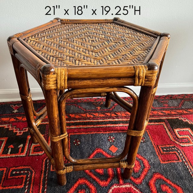 Vintage Rattan & Bamboo Hexagonal Nesting Tables – Set of 3 (Newly Refinished) For Sale - Image 12 of 12