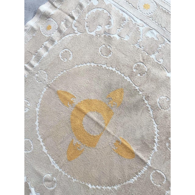 Suzani Wall Tapestry - Neutral Tan Uzbek Tablecloth 4' X 4'10'' For Sale In New York - Image 6 of 9