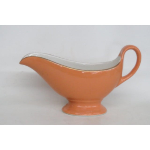 1960s Shenango China Anchor Hocking Orange Color Ceramic Gravy Boat For Sale - Image 15 of 16