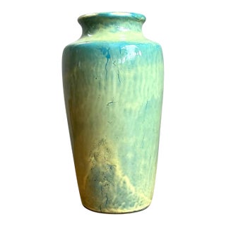 Vintage Blue and Yellow Glazed Ceramic Vase For Sale