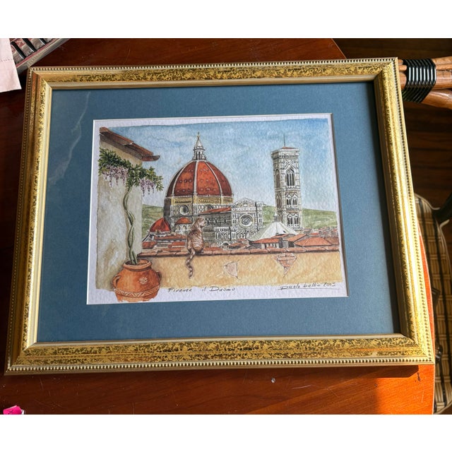Painting focuses on cathedral di Santa del Maria. You can see famous terracotta- tiled dome (II Duomo) and Giotto’s...