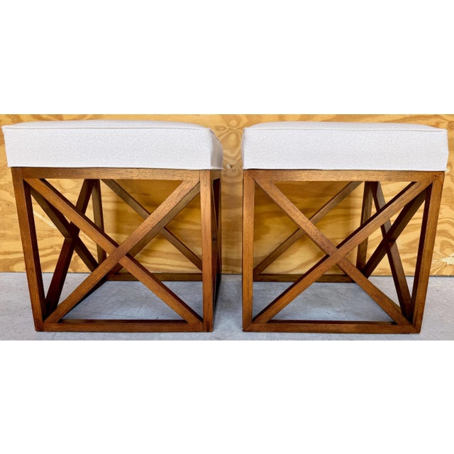 MOD Cube 'X' Benches/Stools with Cashmere Blend Upholstery - a Pair For Sale In West Palm - Image 6 of 7
