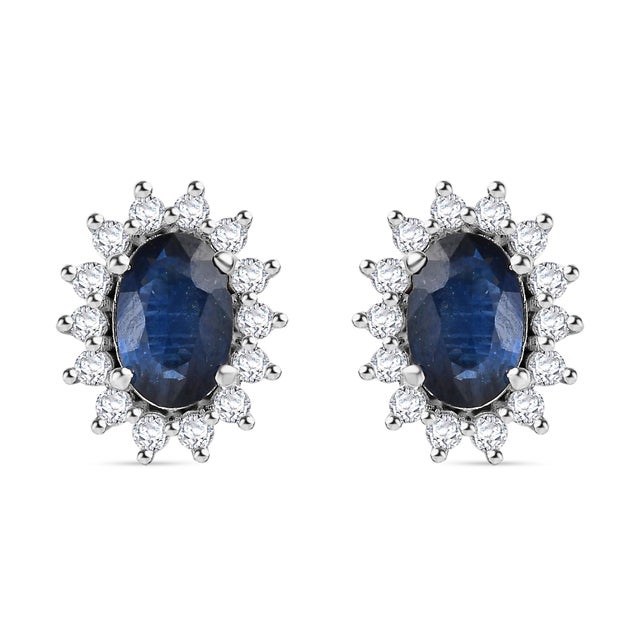 14k Oval Sapphire and Diamond Halo Wedding Stud Earrings- a Pair For Sale - Image 9 of 12