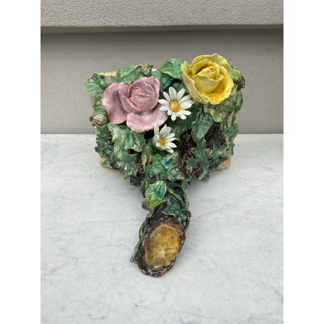 Late 19th Century French Majolica Rose & Daisy Sconce For Sale - Image 4 of 9