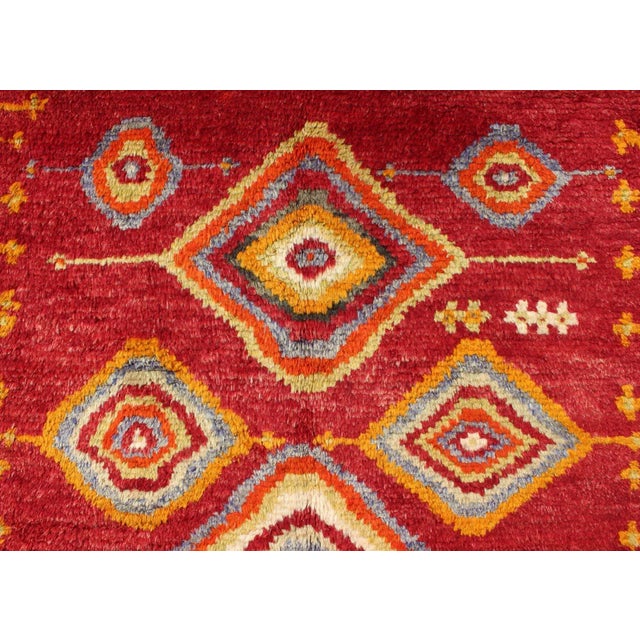 Tribal Turkish Konya Rug With Diamond Design in Beautiful Royal Red Background For Sale - Image 4 of 13