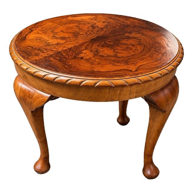 Art Deco Burr Walnut Round Pie Crust Coffee Table For Sale