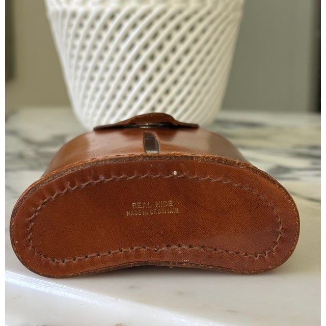 Vintage English Cognac Leather & Glass Hip Flask With Dinking Cup For Sale - Image 10 of 11