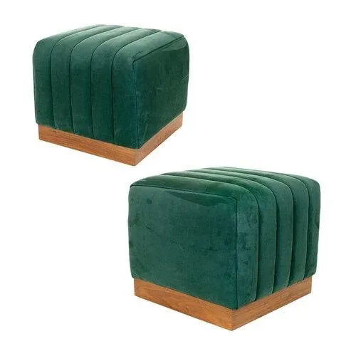 1980s Modern Klasp Home Nubuck Leather Upholstered Ottomans With Walnut Base - a Pair For Sale In New York - Image 6 of 6
