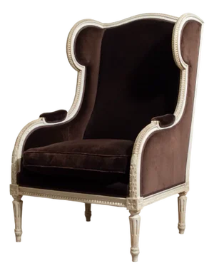 19th Century Louis French Wingback Armchair in Brown Velvet