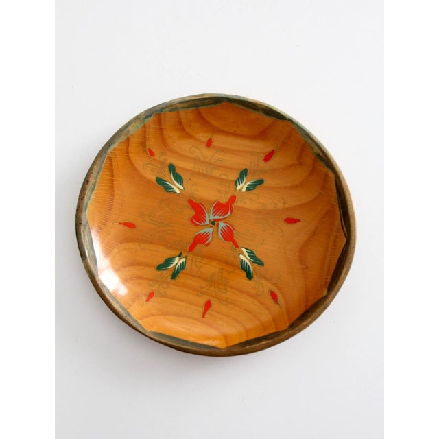 1960s Vintage Hand-Painted Folk Art Wooden Bowl For Sale - Image 5 of 9