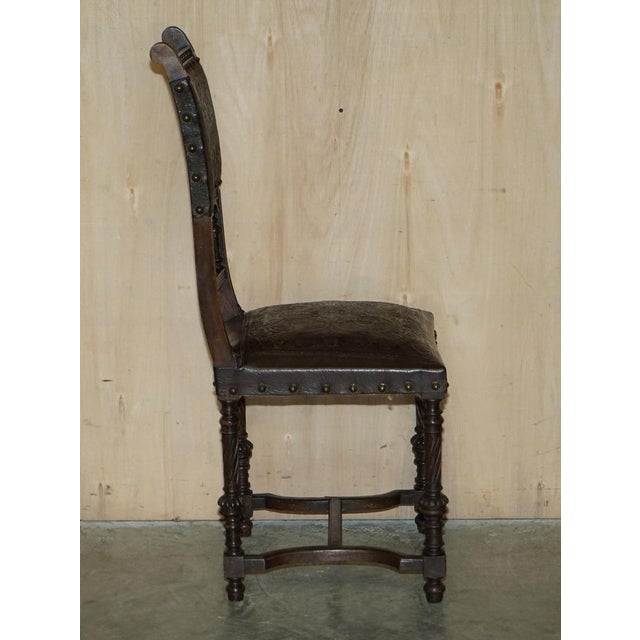 French Henry II Oak & Embossed Leather Dining Chairs, 1880s, Set of 6 For Sale - Image 15 of 18