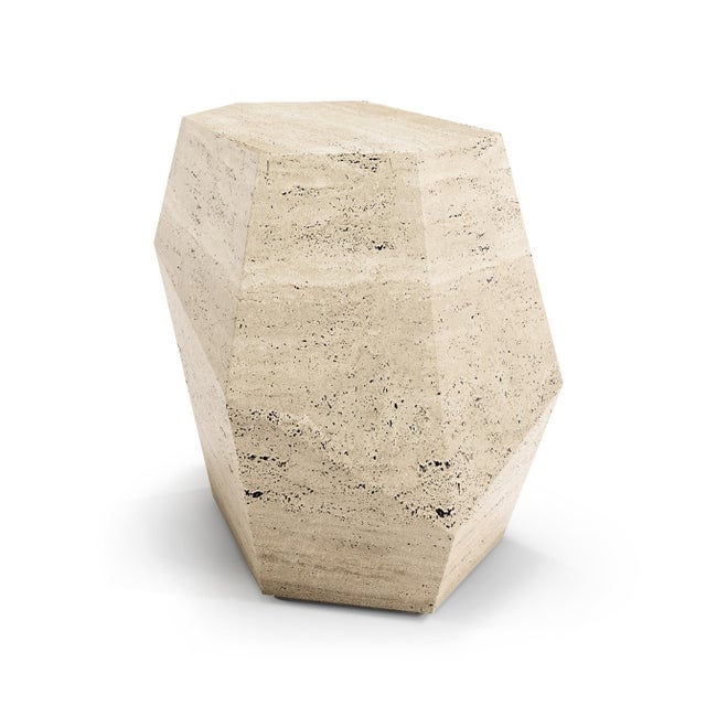 Three Rocks High Side Table in Roman Travertine Stone from Insidherland For Sale - Image 4 of 4