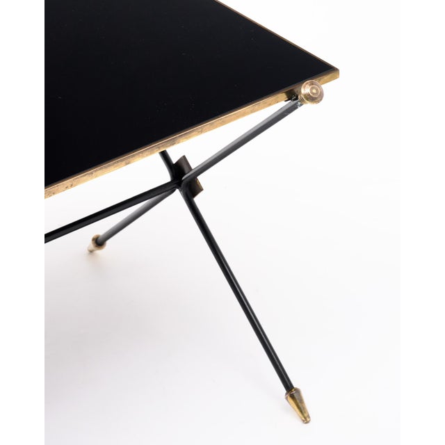 French Mid-Century Black Glass, Iron and Brass Coffee Table For Sale In Austin - Image 6 of 9