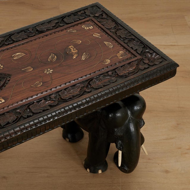 Black Antique Anglo Indian Coffee or Low Table With Elephants For Sale - Image 8 of 12