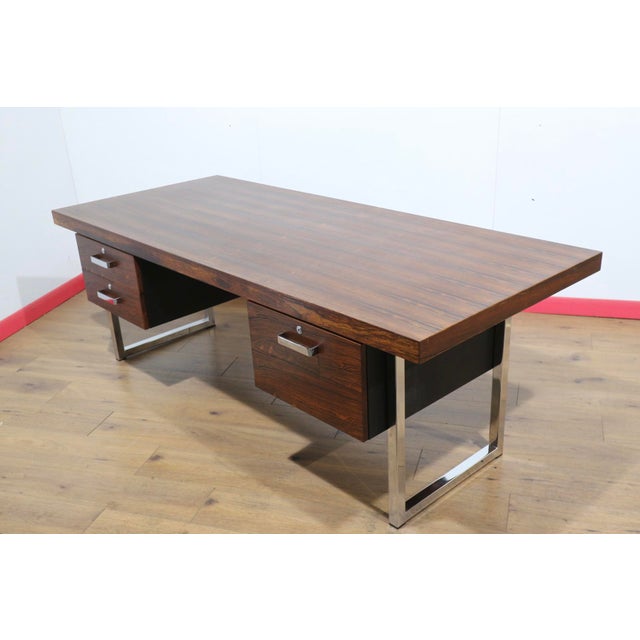 Wood Mid Century Modern Vintage Rosewood Writing Office Desk For Sale - Image 7 of 15