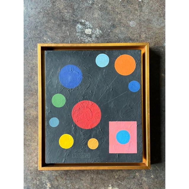 Wood Vintage Boho Geometric Abstract Oil on Board For Sale - Image 7 of 8