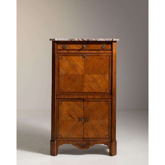 19th Century French Amber Louis XVI Secretary Cabinet with Marble Top For Sale - Image 9 of 15