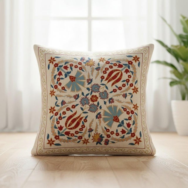 New Hand-Embroidered 100% Silk Cushion Cover – Authentic Uzbek Textile Art Elevate your home décor with this exquisite...