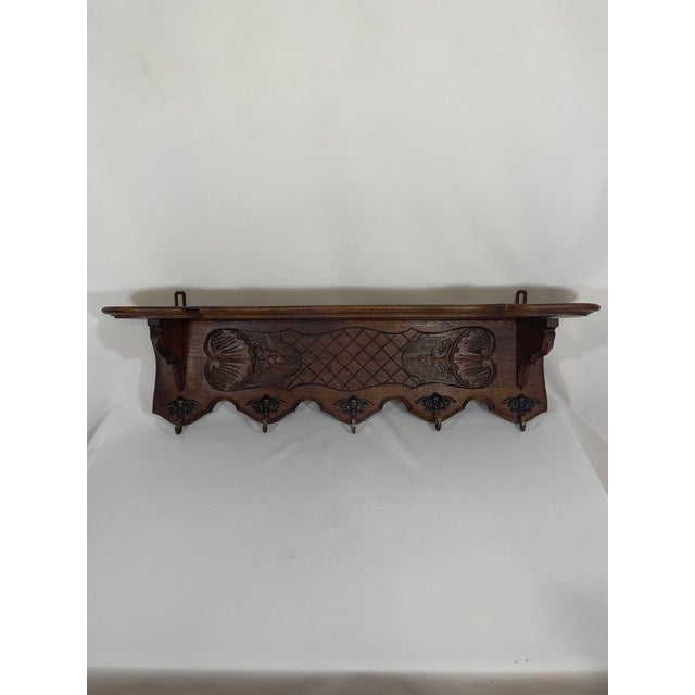 French Country Antique French Oak Wall Shelf Coat and Hat Rack For Sale - Image 3 of 18