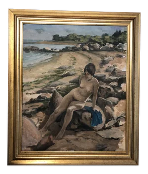 Original Vintage Modernist Female Nude at the Beach