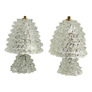 Mid-Century Modern Italian Rostrato Glass Table Lamps attributed to Barovier & Toso, 1950s, Set of 2 For Sale