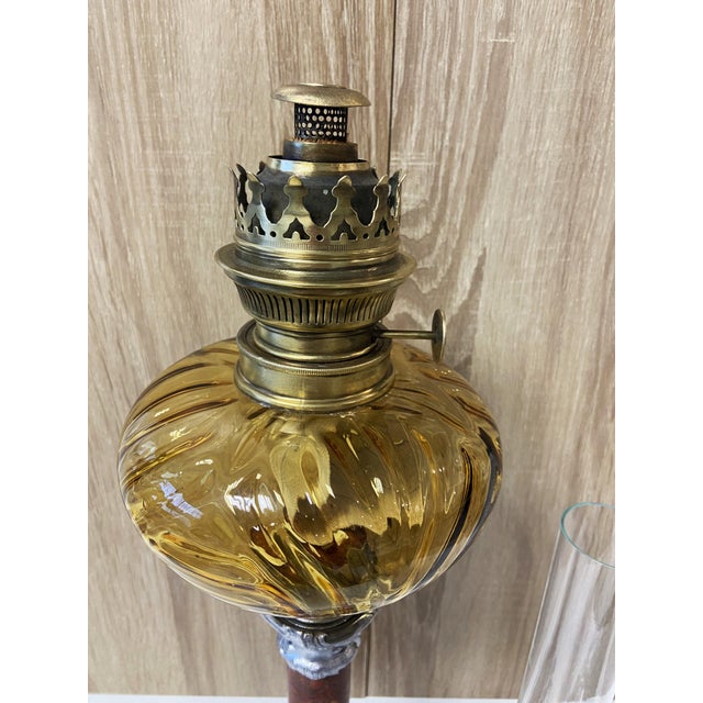 Antique Art Nouveau Kerosene Oil Column Lamp from HS, France, 1900s For Sale - Image 5 of 12