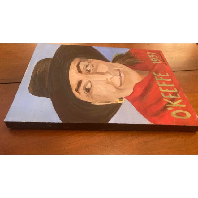 Textile Small Portrait Painting of Georgia Okeeffe by Jo Loomis From a 1927 Photograph For Sale - Image 7 of 12