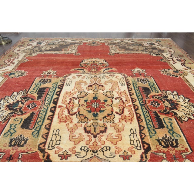 1970s Vintage Turkish Handmade Wool Red Oversized Area Rug For Sale In San Francisco - Image 6 of 10