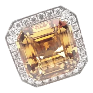 Pasquale Bruni 18k White Gold Diamond Citrine Large Ring, size 6.5
