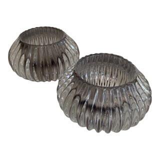 Vintage Fluted Glass Candle Holders Set of 2 For Sale