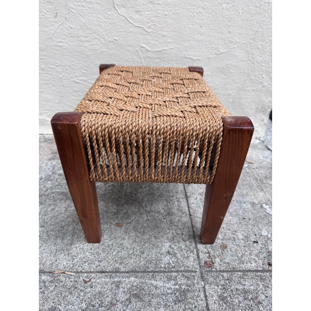 Mid-Century Modern French Mid-Century Rope Footstool, Audoux-Minet Style — C. 1950s–60s For Sale - Image 3 of 10