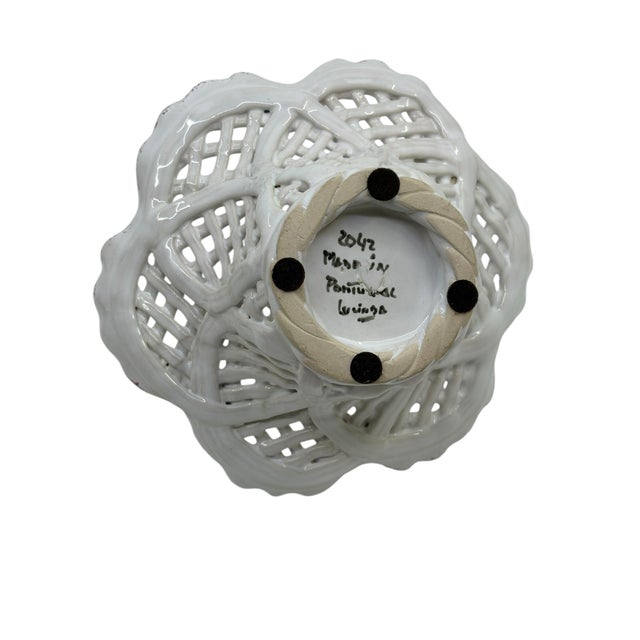 Small Pink and White Reticulated Ceramic Basket Made in Portugal For Sale - Image 10 of 10