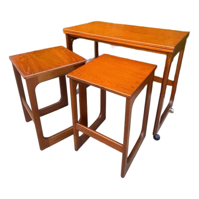 Mid Century Modern Teak Triform Nesting Table Set For Sale