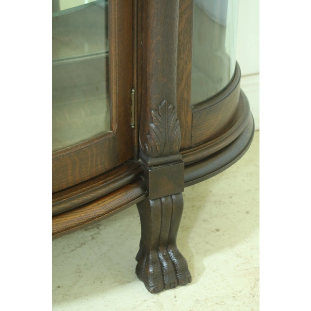 Antique Victorian Oak Lion Carved Bow Front China Cabinet For Sale - Image 4 of 12