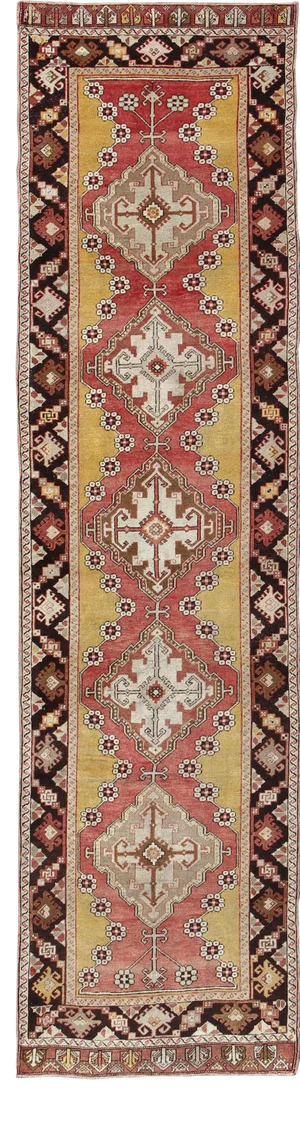 Antique Turkish Oushak Runner With Rose and Gold Field, Brown Border 3'5 X 13'10