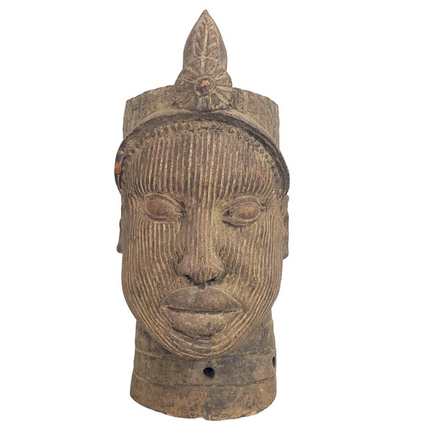 African Vintage Rare Large Ife Clay / Terracotta Head of Oni Yoruba Nigeria African 17.5" H For Sale - Image 3 of 6