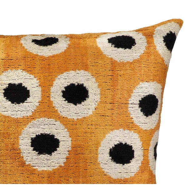 Contemporary Orange Orbs Silk Velvet Ikat Throw Pillow Cover, 20 X 20 For Sale - Image 3 of 5