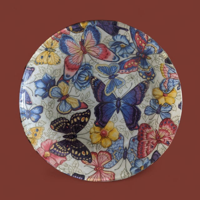 Decorative Handmade Decoupaged Butterfly Glass Plate Use as a catchall dish on your bedside table or entry table, display...