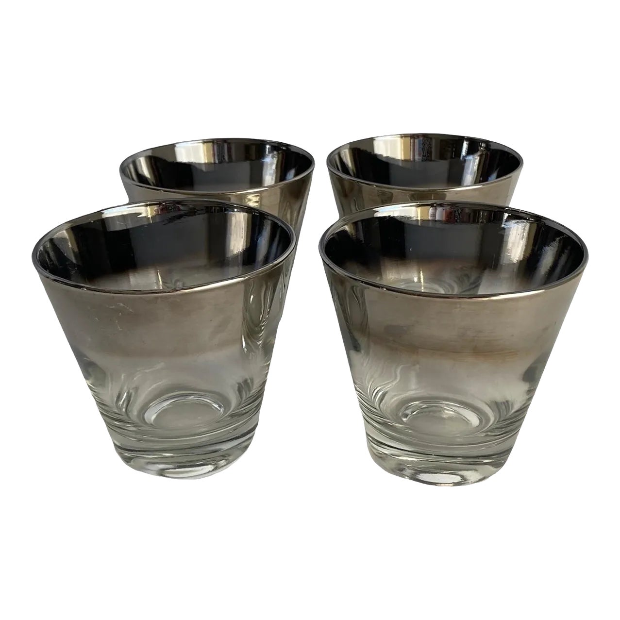 1960s Vintage Ombre Silver Fade Rocks Glasses Mid Century Lowballs- Set ...
