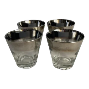 1960s Vintage Ombre Silver Fade Rocks Glasses Mid Century Lowballs- Set of 4