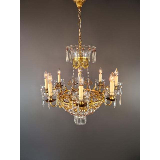 Antique Italian Chandelier in Belle Époque Style Art Nouveau Brass For Sale - Image 10 of 10