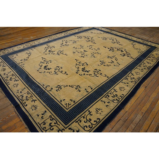 Textile Marvelous Tan and Blue Color With Florid Design Antique Chinese Peking Rug For Sale - Image 7 of 12