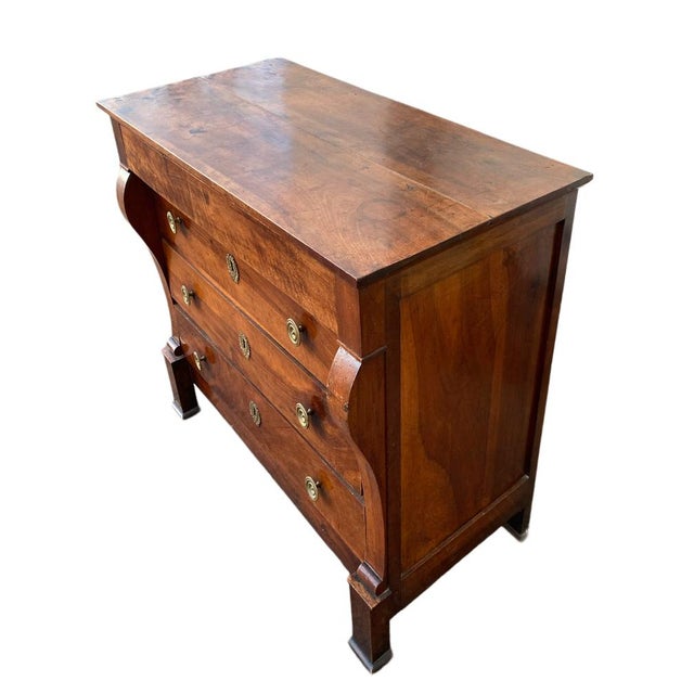 Empire Style Chest of Drawers with Cross Handle in Walnut, 19th Century For Sale - Image 4 of 9